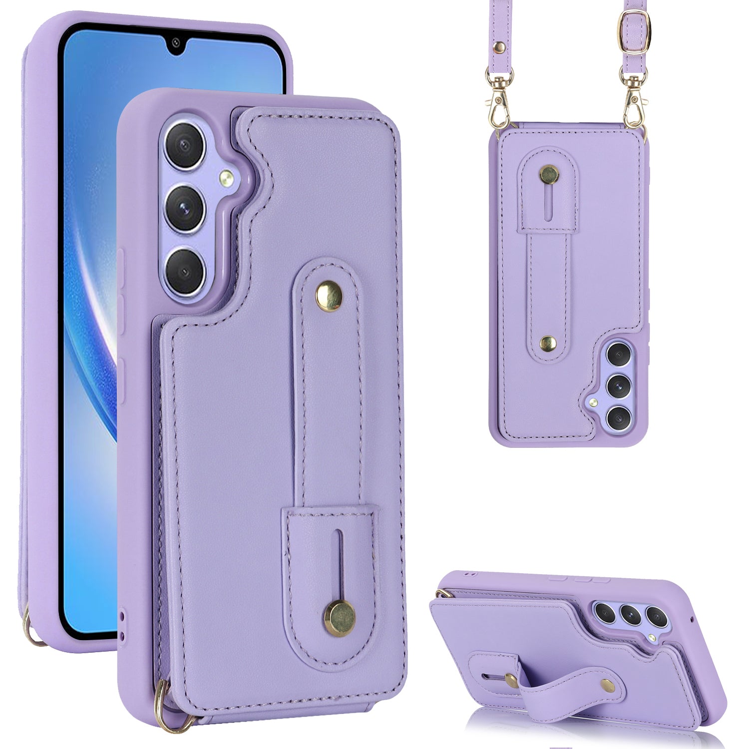 For Samsung Galaxy A34 5G PU Leather Coated TPU Card Slots Case Wristband Kickstand Anti-Scratch Phone Cover For Samsung Galaxy A34 5G PU Leather Coated TPU Card Slots Case Wristband Kickstand Anti-Scratch Phone Cover